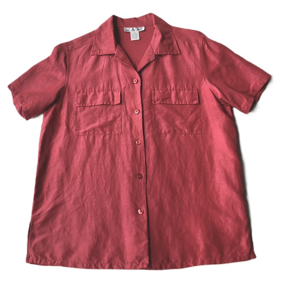 Anna and Frank Button Up Shirt Silk Linen Blend Women Size S Red